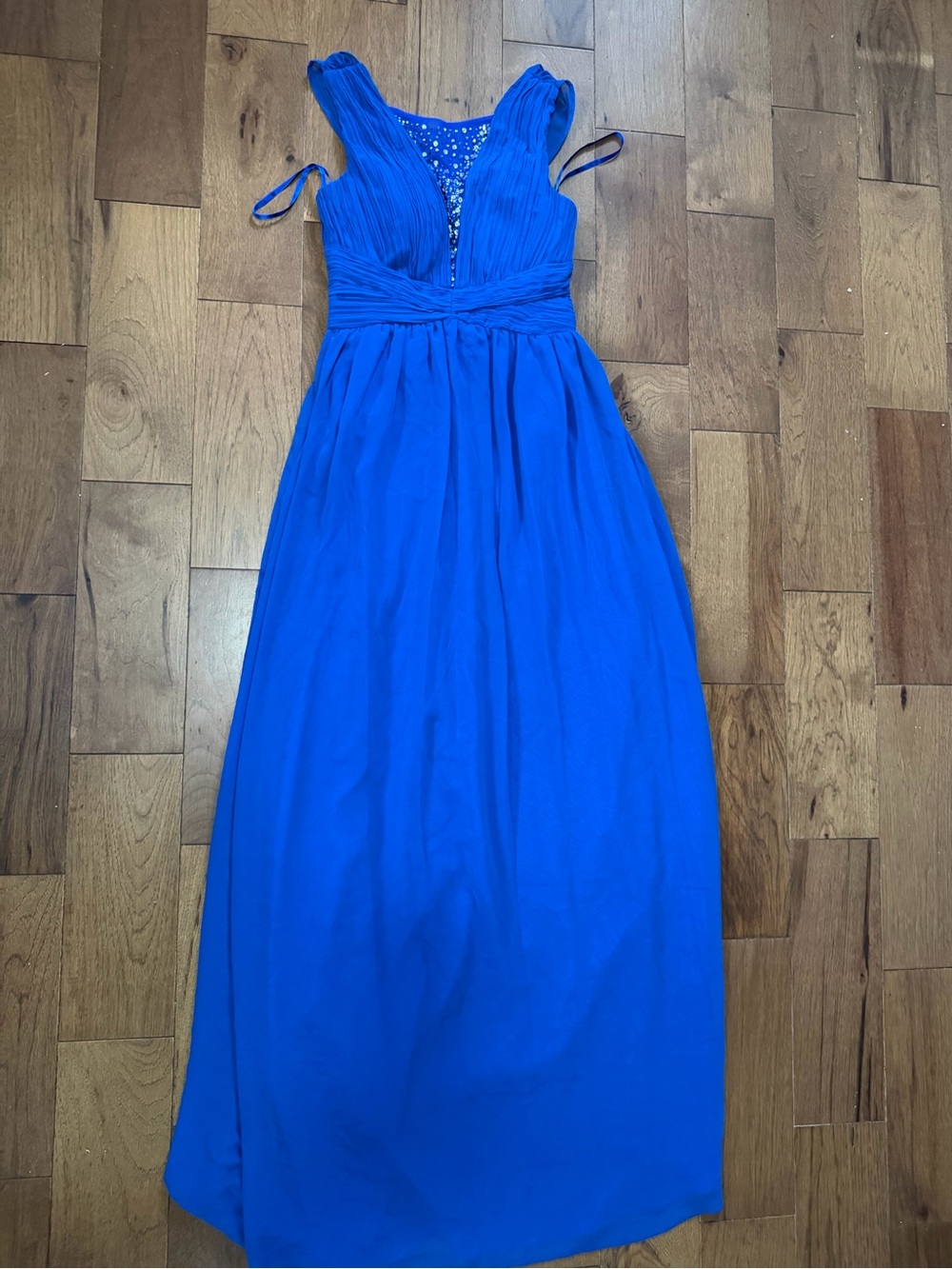 Chi Chi London Blue Embellished Chiffon Maxi Formal Dress Size 12